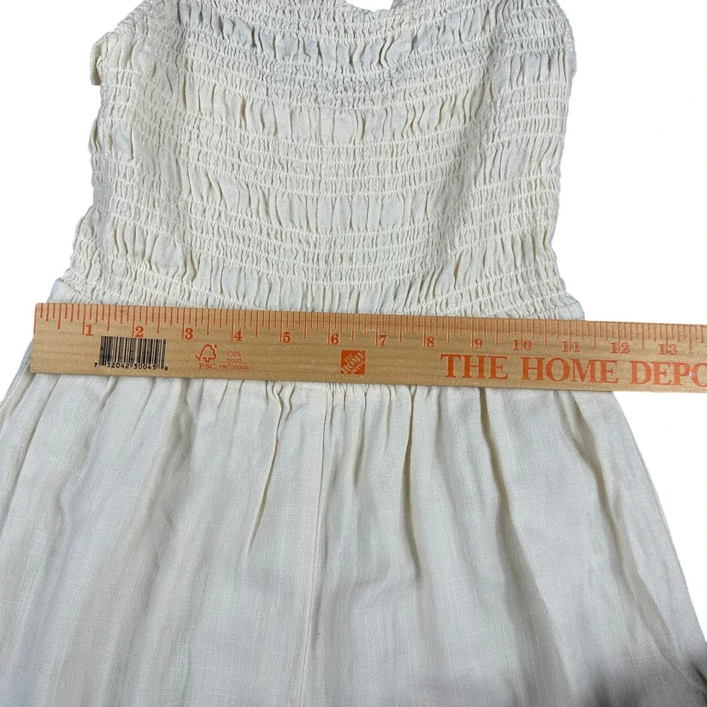 H&M Smocked Linen Blend Wide Leg Jumpsuit Cream Beige Summer Minimalist Small